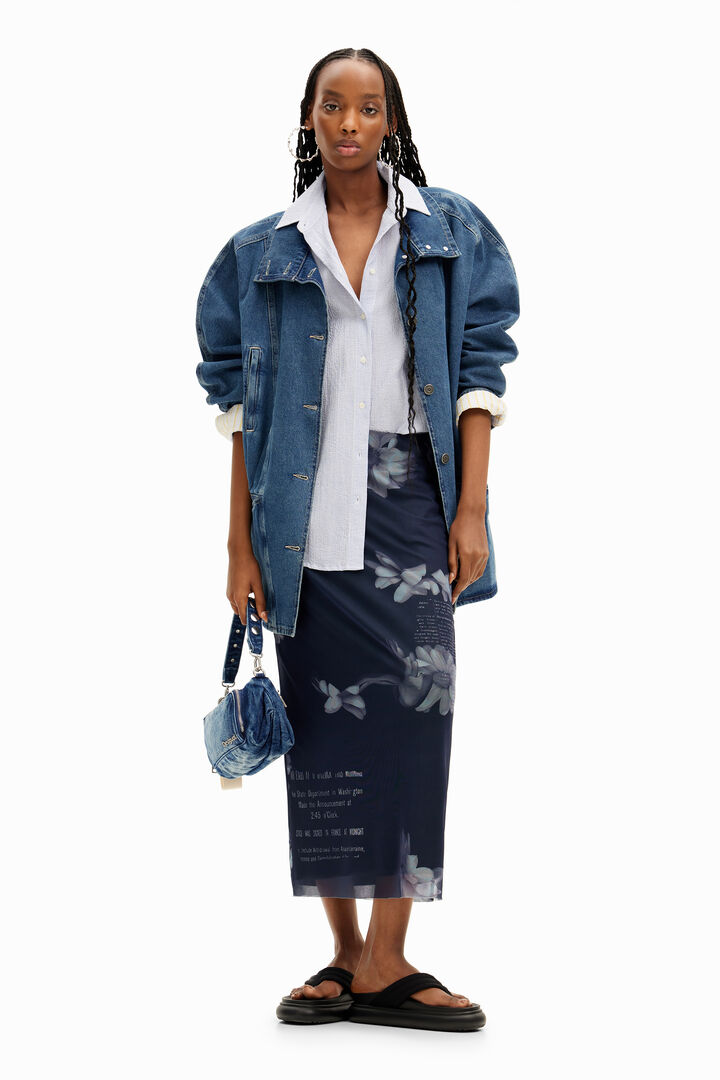 Tulle newspaper midi skirt | Desigual