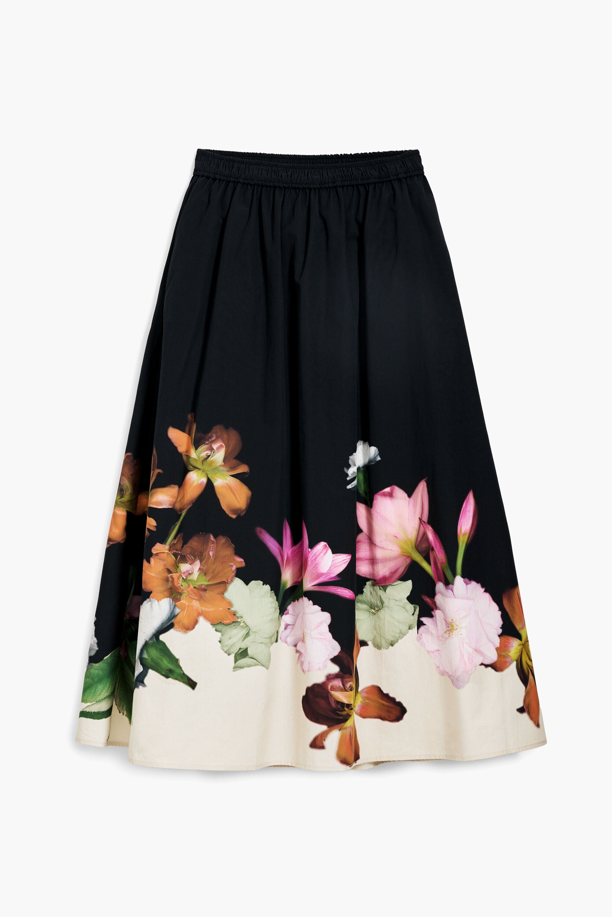 Desigual, Falda midi flores, Algodon, Negro