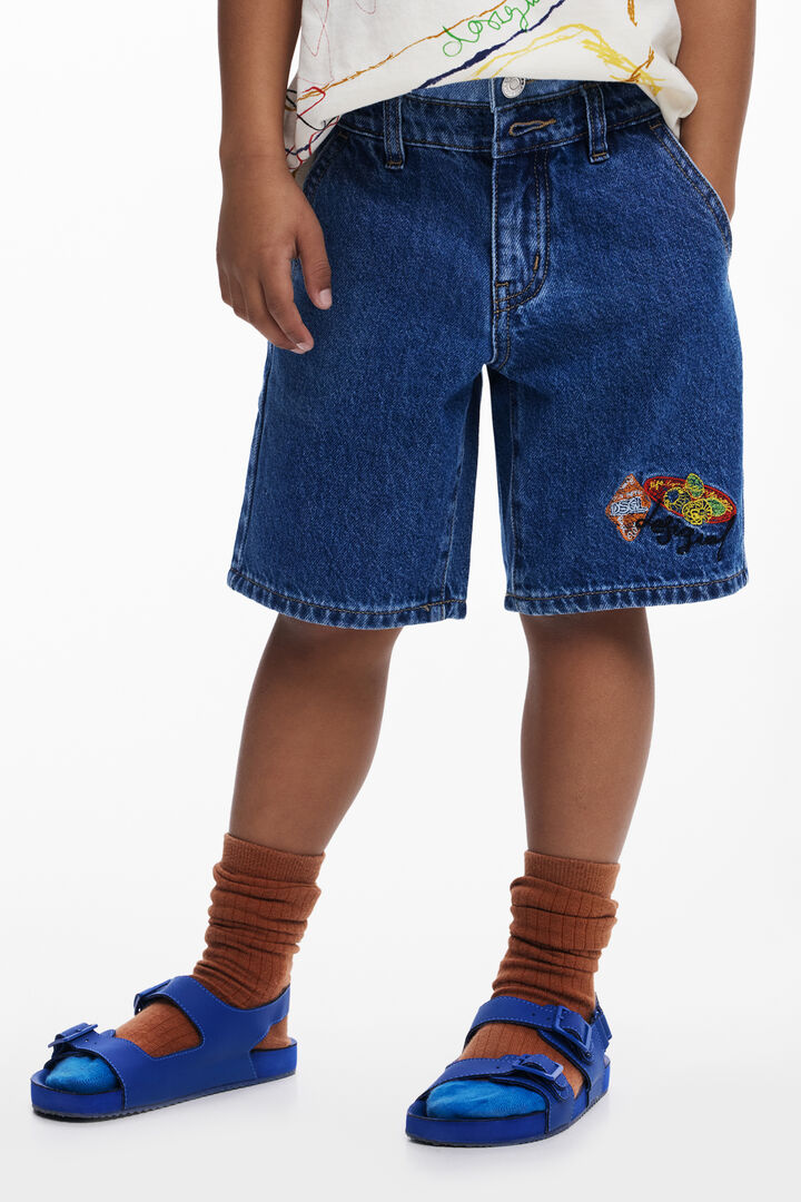 Embroidered denim Bermuda shorts | Desigual