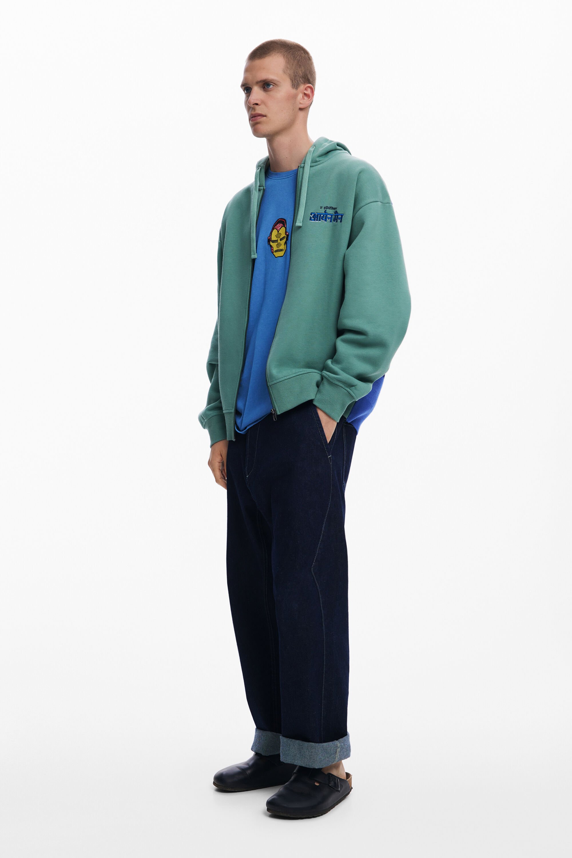 Desigual Men's Marvel Zip-up Sweatshirt In Green