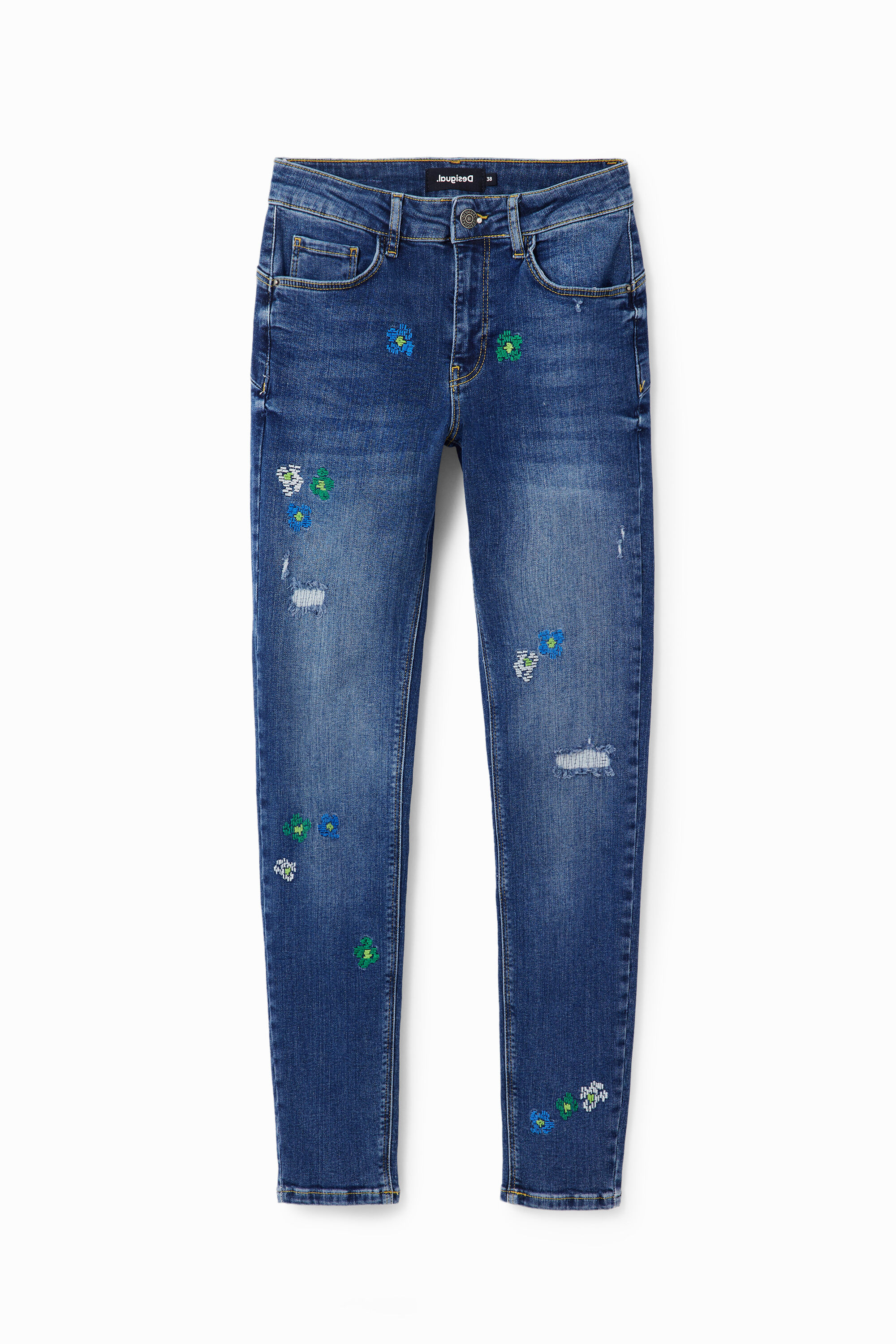 Jean skinny push-up broderies - Desigual - Modalova