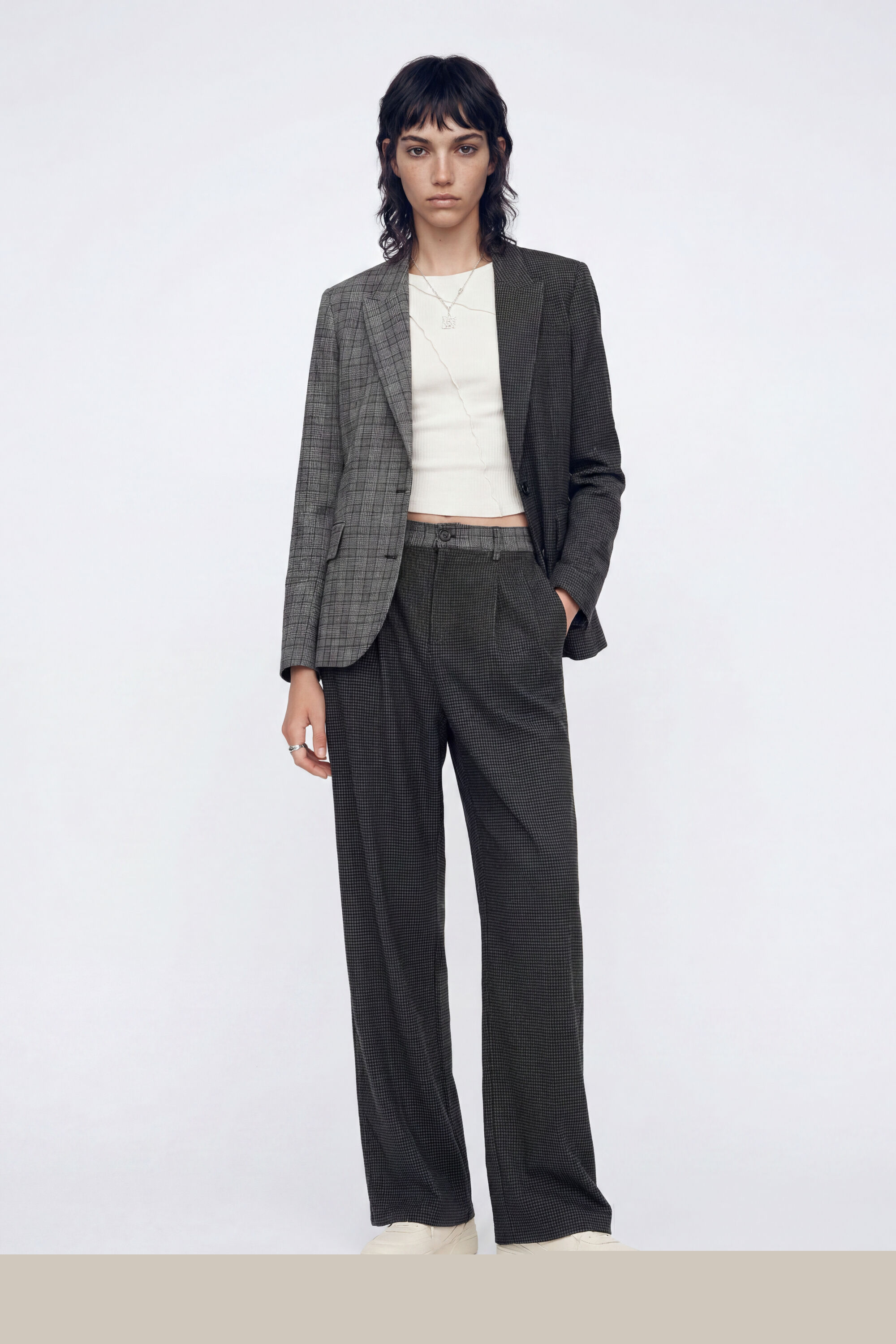 Desigual, Pantalón recto pata de gallo, Negro