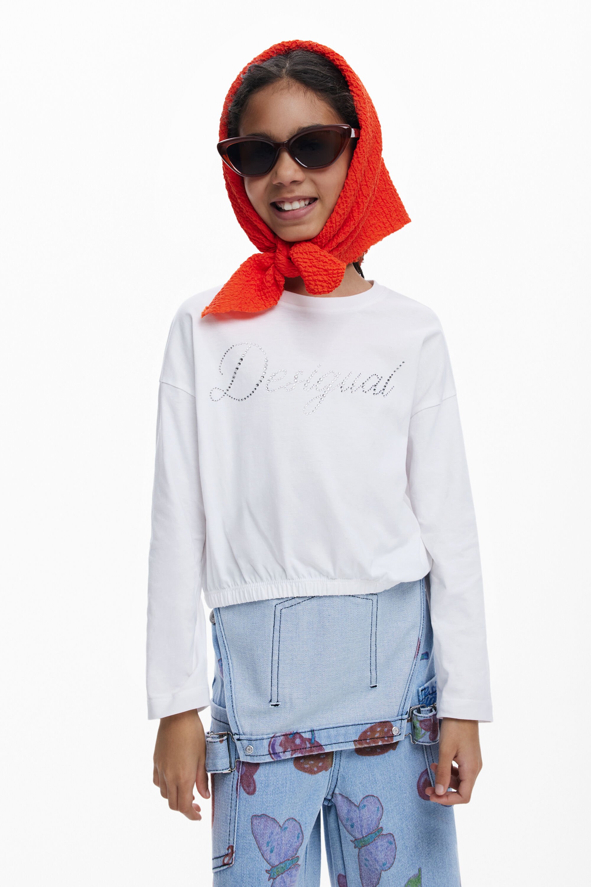 Desigual Effen T-shirt met strasslogo - WHITE