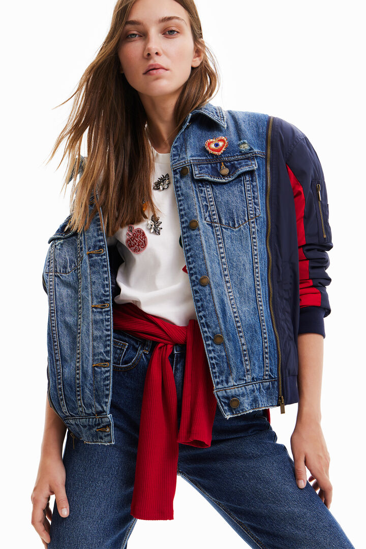 Hybrydowa kurtka dżinsowa bomberka oversize | Desigual