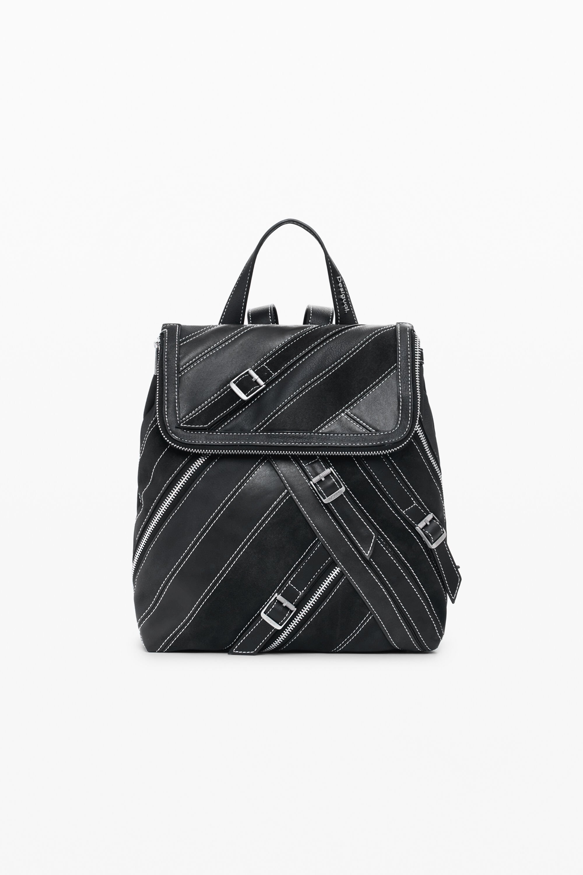 Desigual Kleine rugzak met leerlook en gespen - BLACK