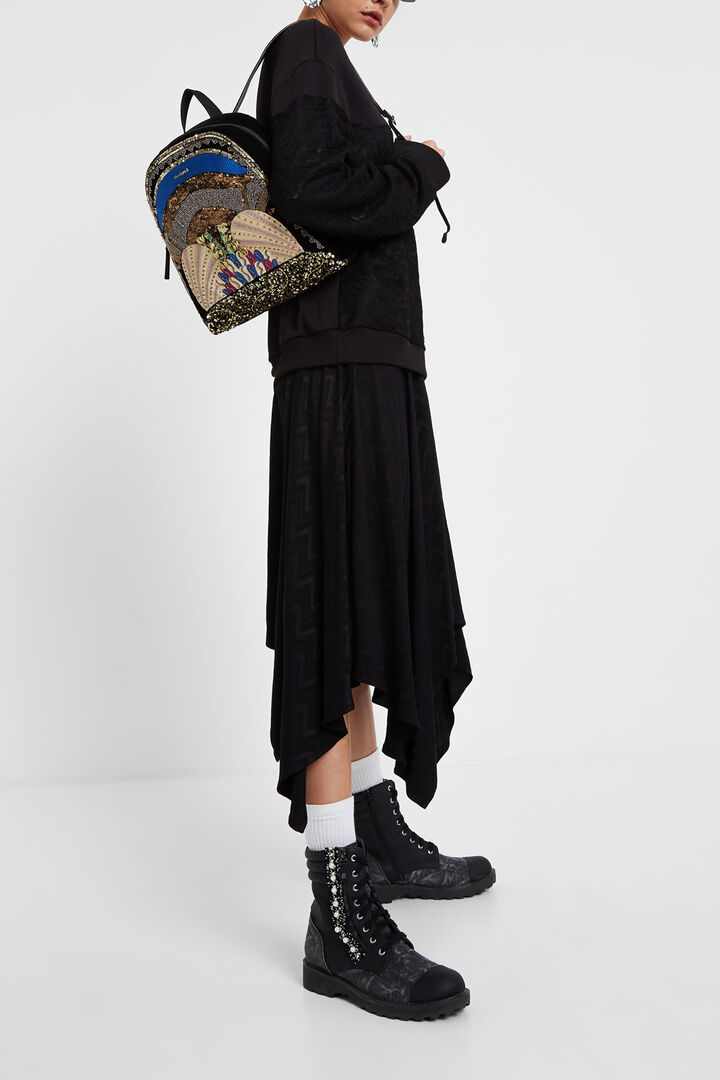 Mini-backpack with embroidery and sequins | Desigual