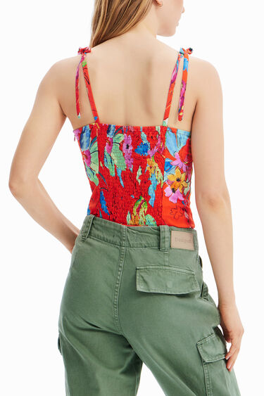 Tropische en korsetachtige body met schouderbandjes | Desigual