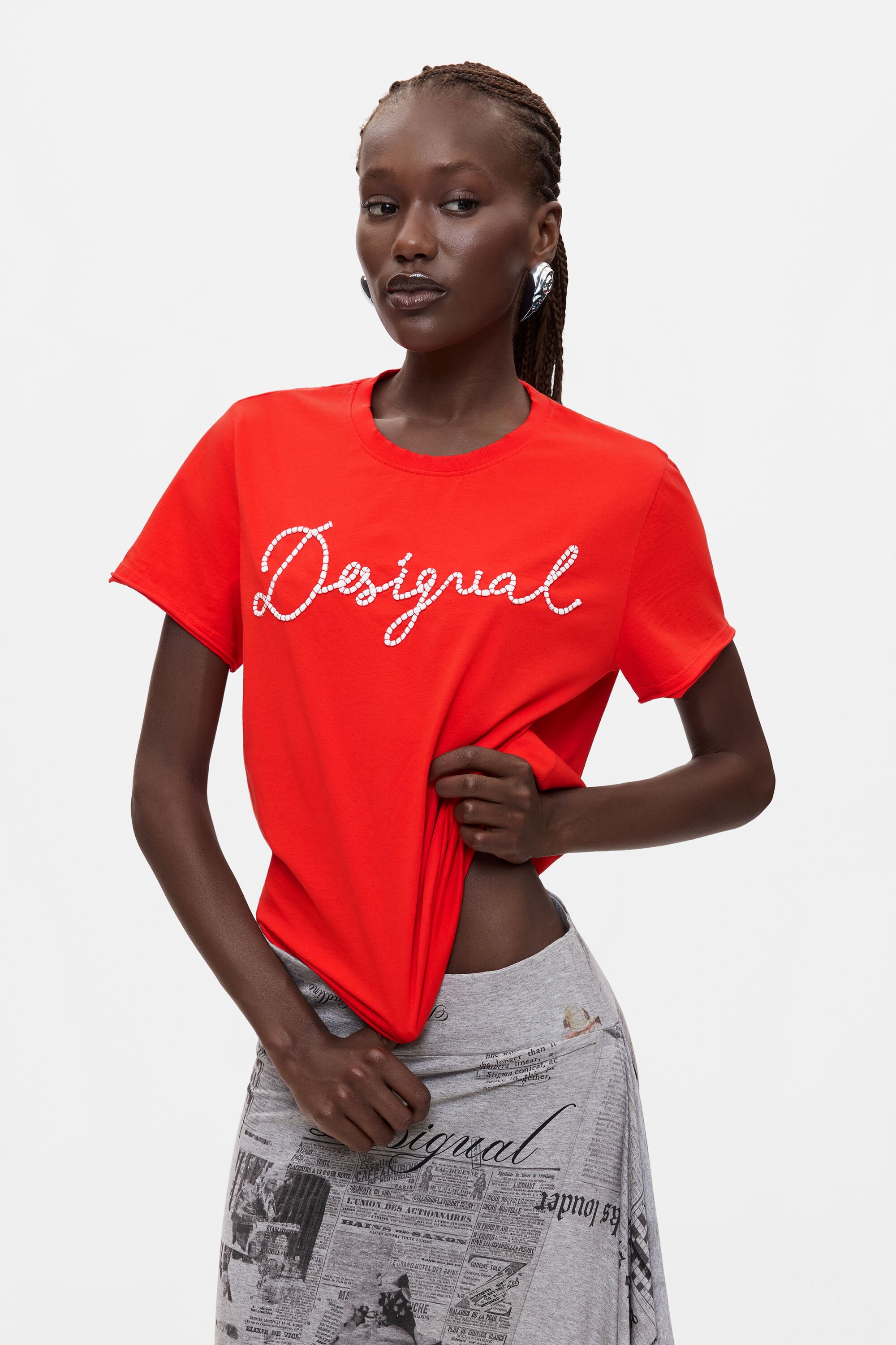 Desigual Donna Rosso T-Shirt 100% Cotone Piccolo