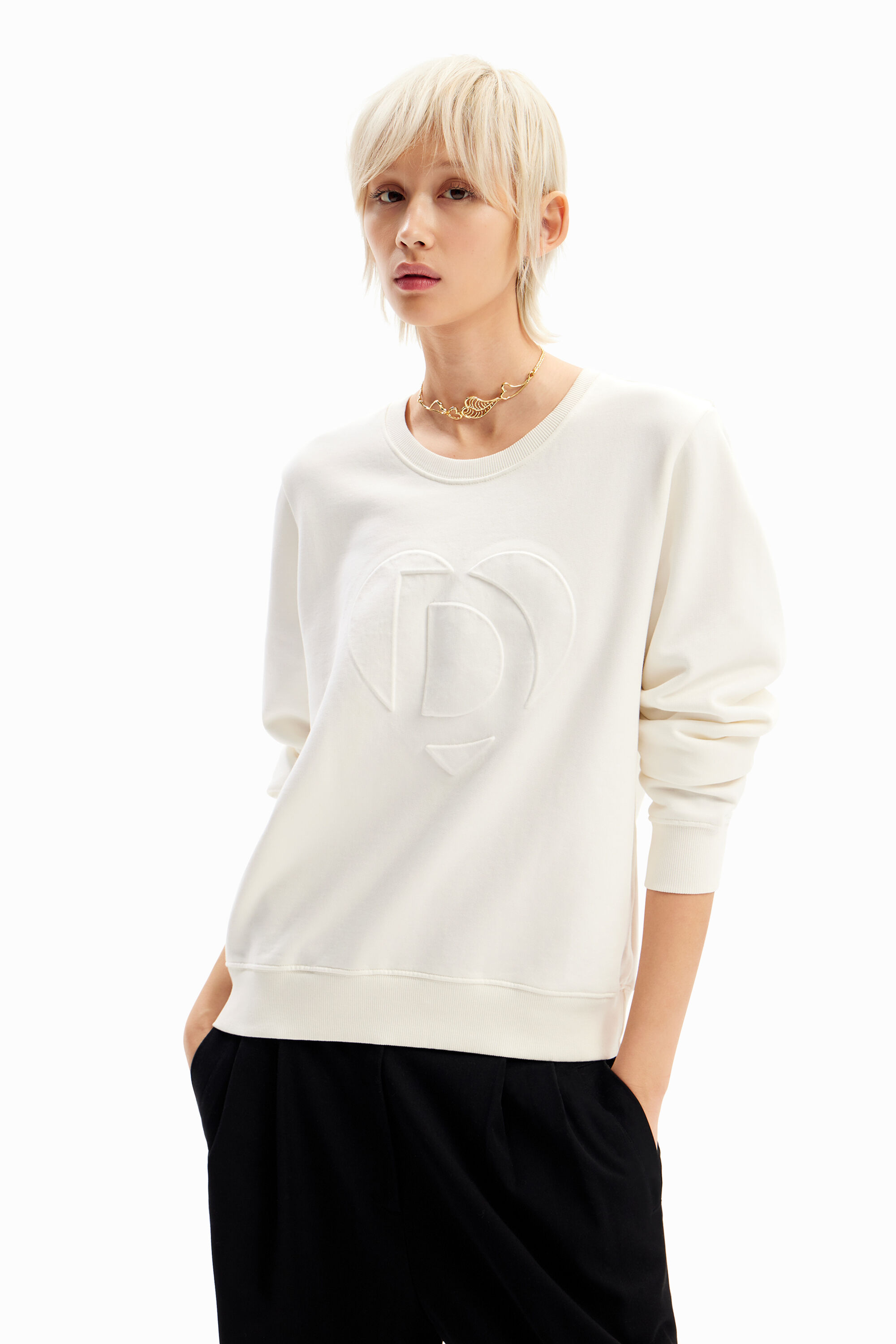 Embossed imagotype sweatshirt - WHITE - L