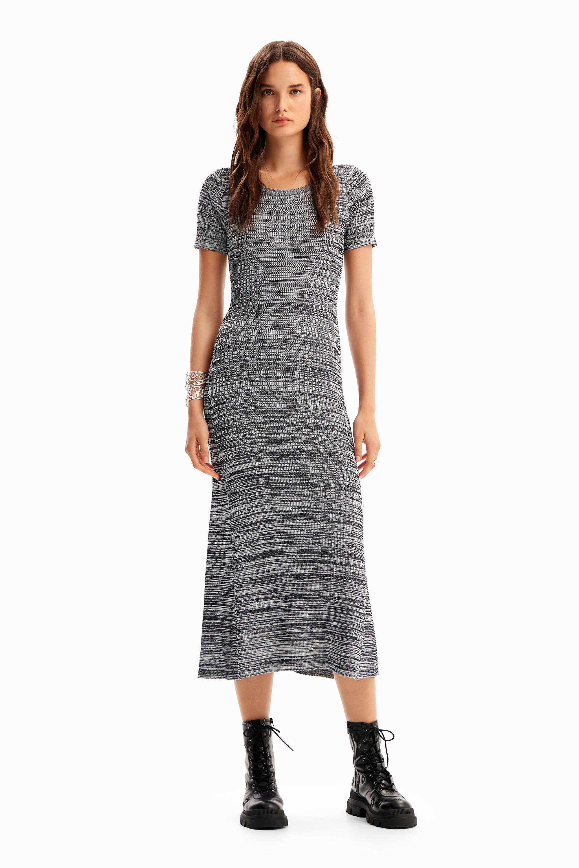 Long mottled ribbed dress