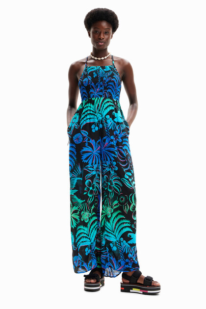 Long tropical strappy jumpsuit