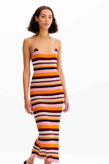 Vestit midi canalé ratlles | Desigual