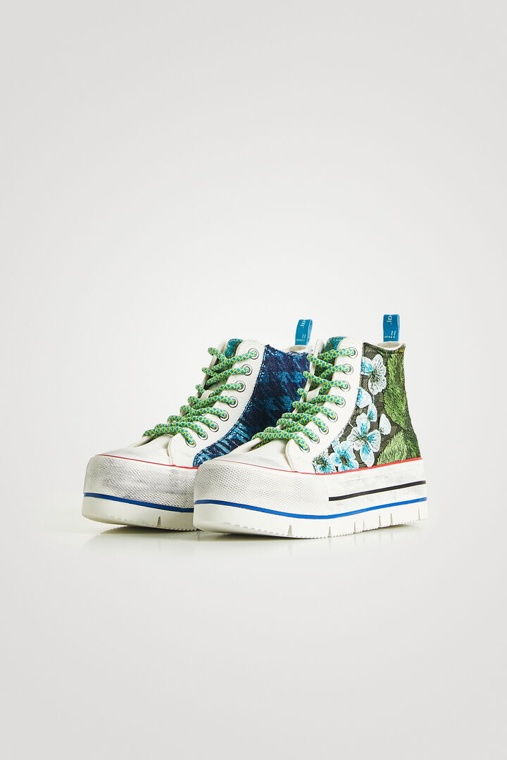 Embroidered patchwork high-top platform sneakers | Desigual