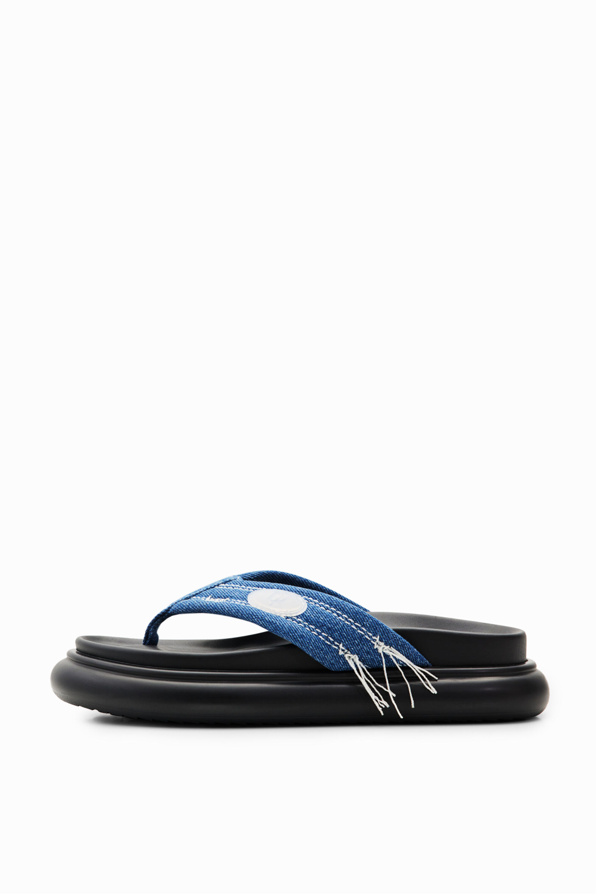 Shop Desigual Denim Toe Post Sandals In Blue