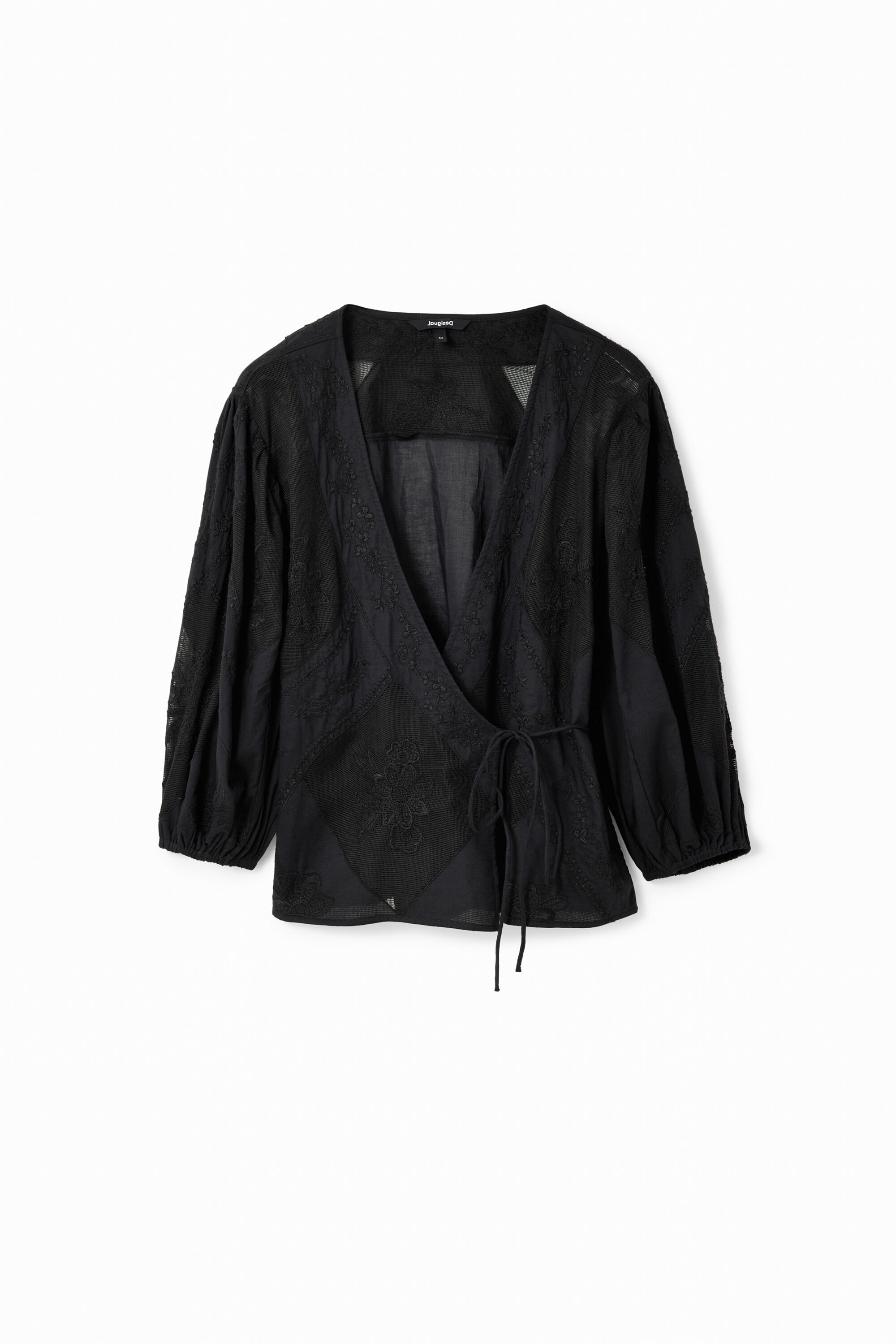 Embroidered wrap blouse
