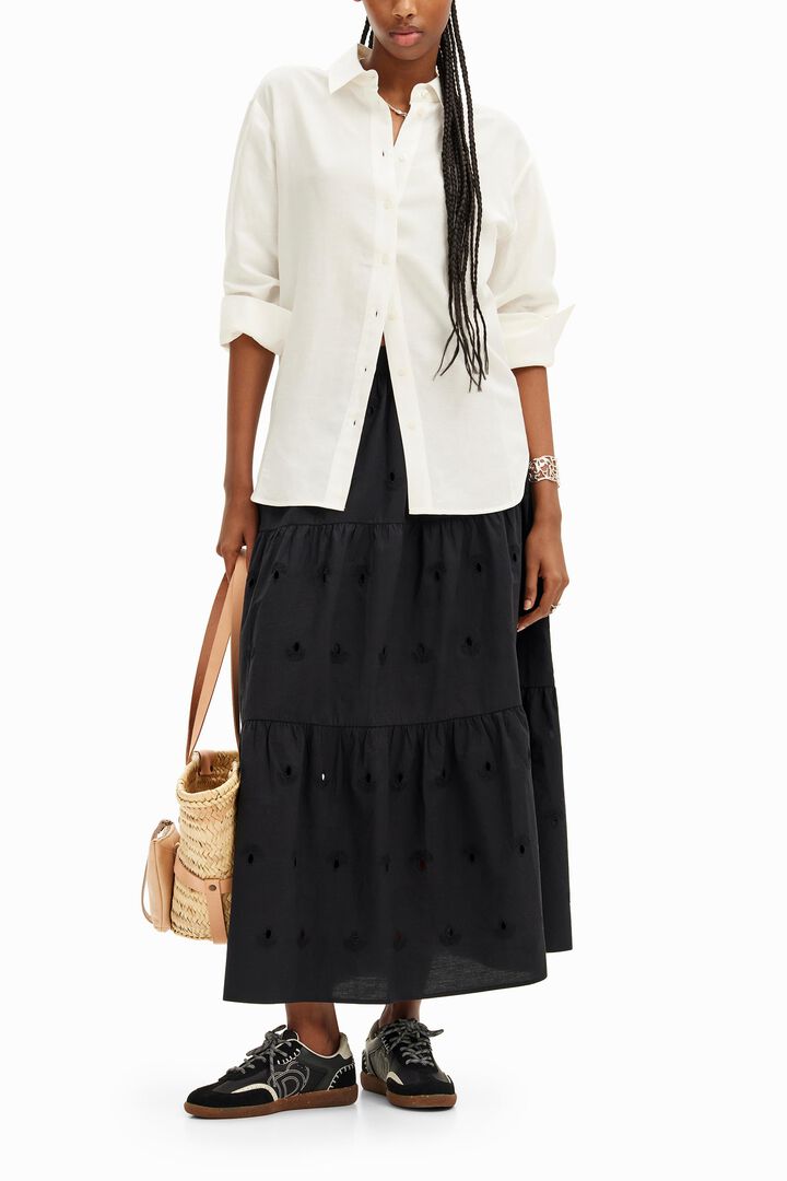 Swiss embroidery midi skirt | Desigual