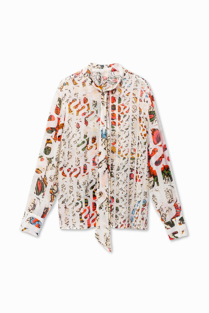 Viscose and silk blouse with neck tie Designed by M. Christian Lacroix