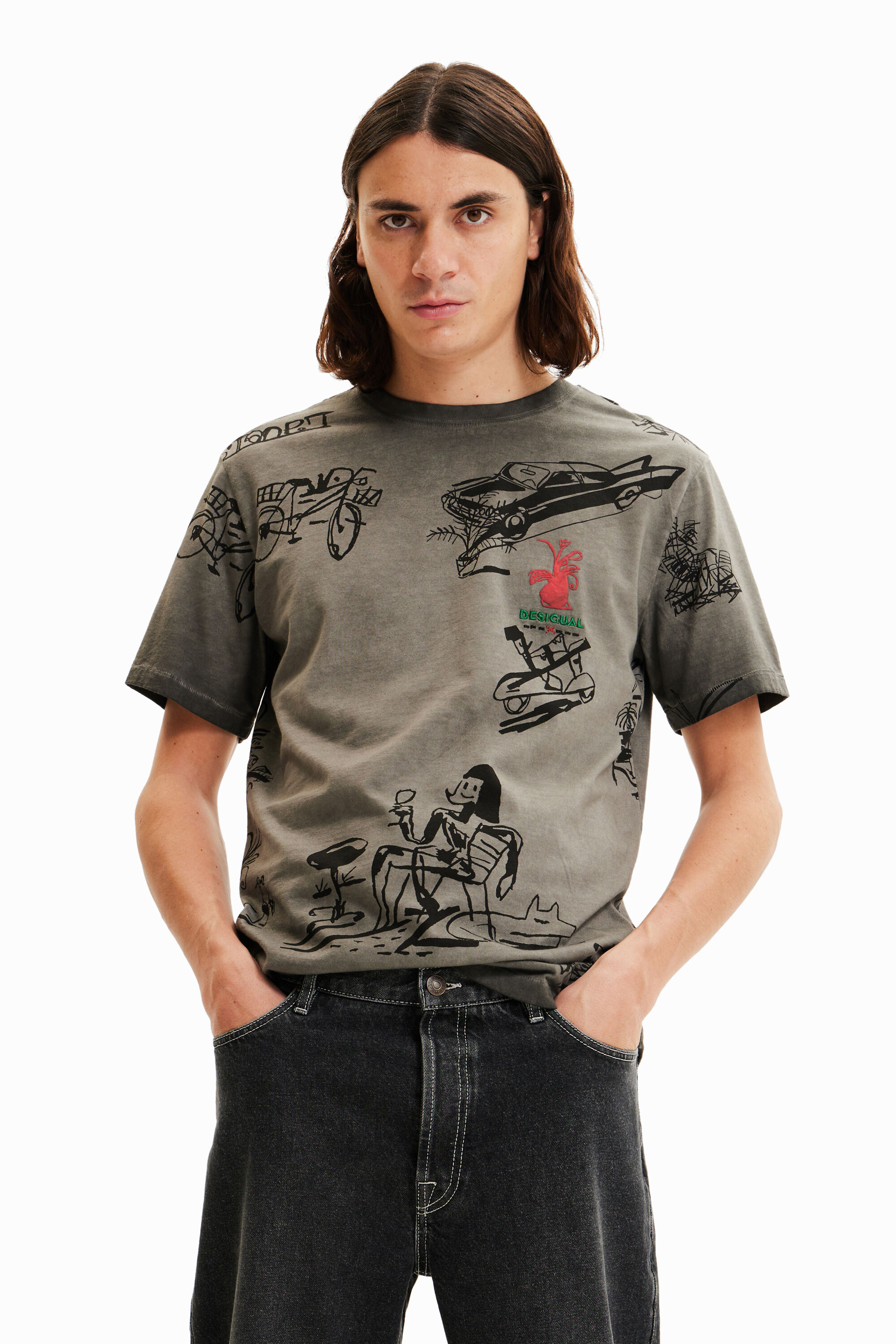 T-shirt tissu délavé dessins