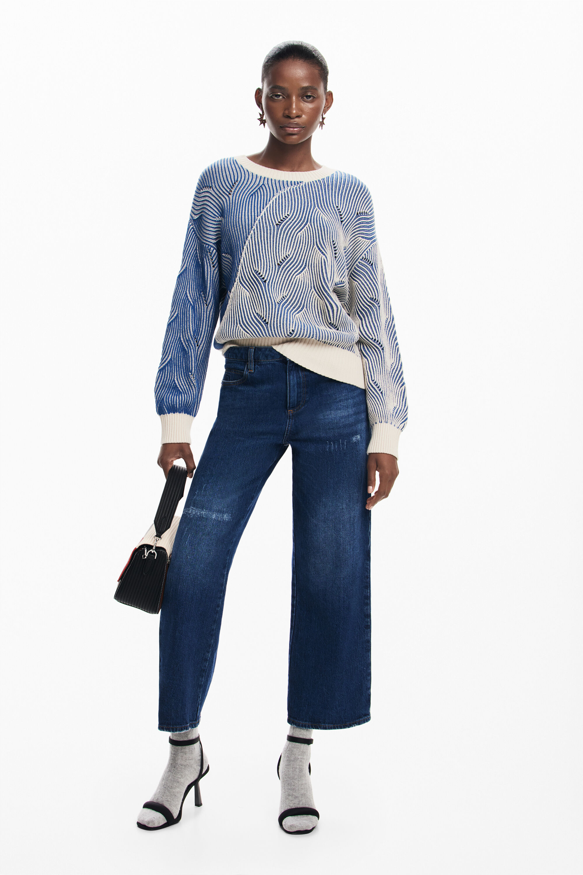 Two-tone knit sweater