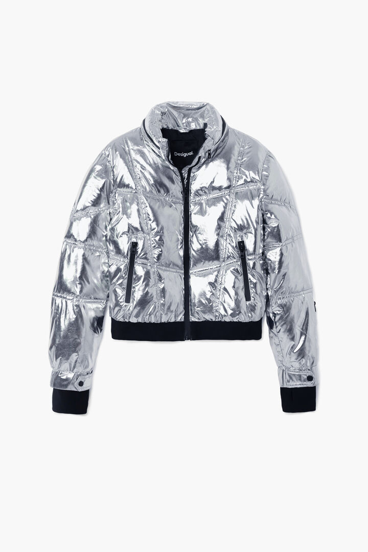 Metallic coat with hood