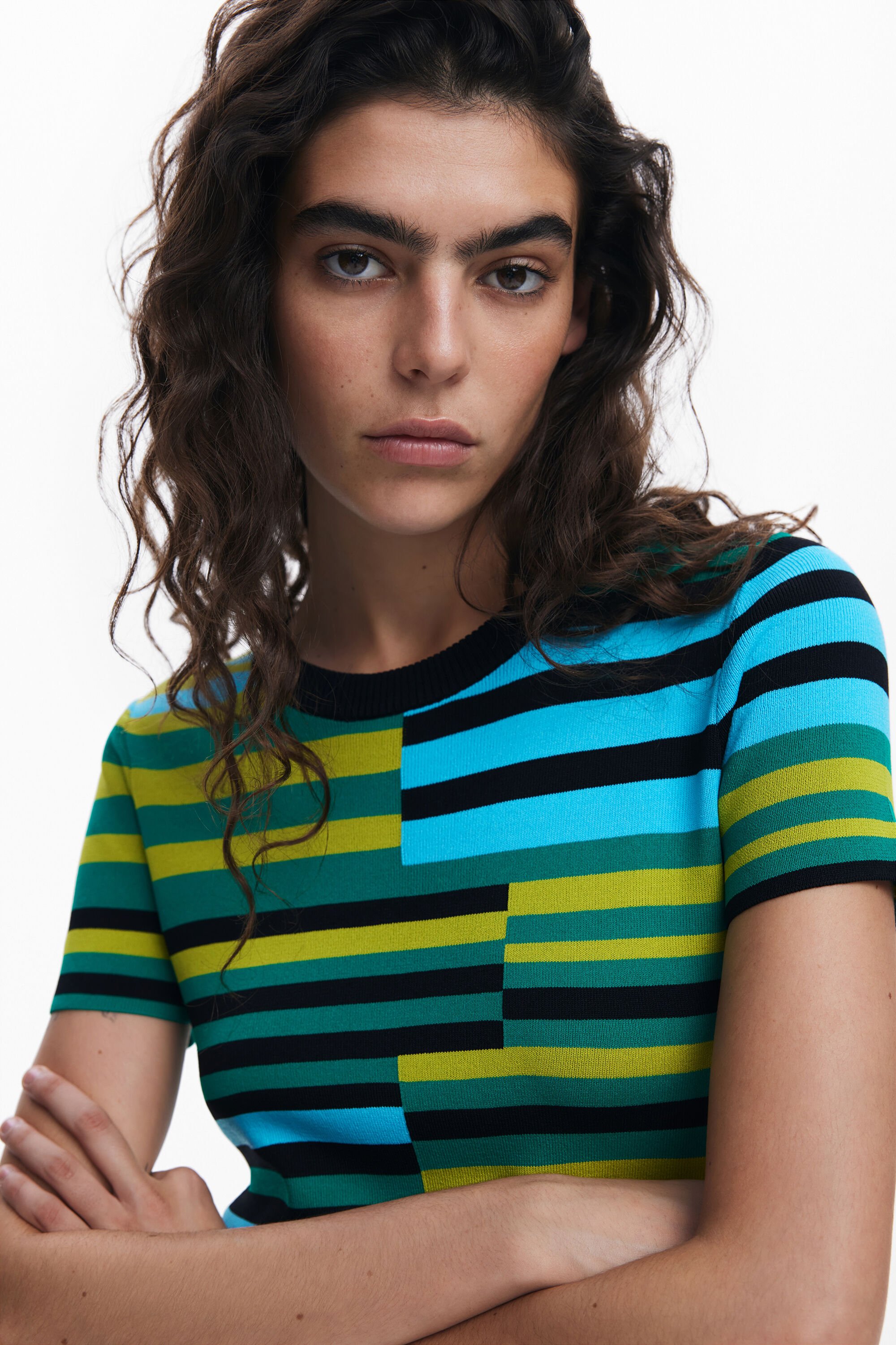 Desigual Striped Long Dress In Material Finishes