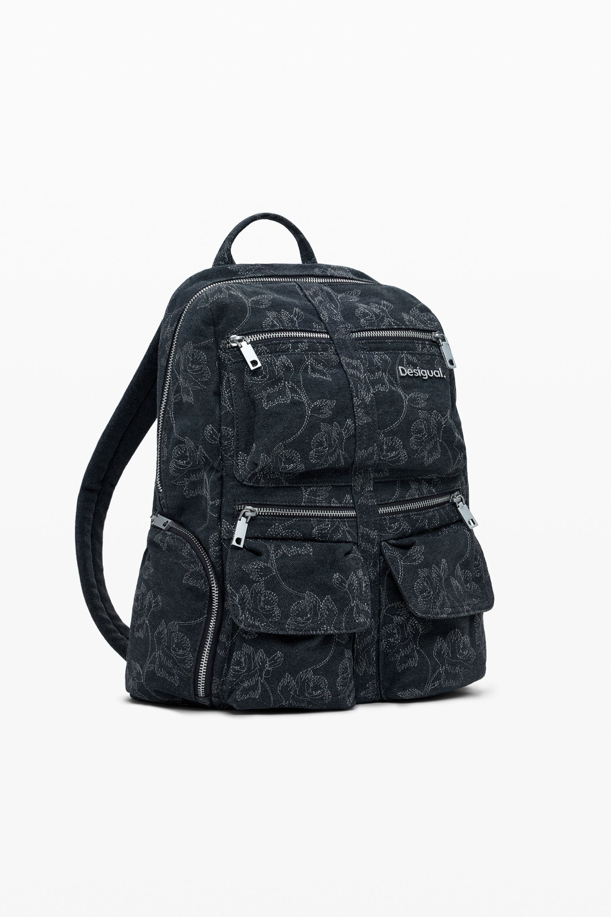 専用C45.DIESEL【花柄：刺繍/デニム◆リュック/バックパック】インディゴ 大きな刺繍入りデニムリュックサック 女性用 I Desigual.com