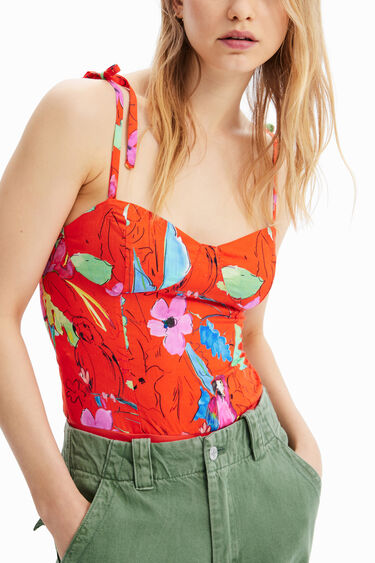 Tropische en korsetachtige body met schouderbandjes | Desigual