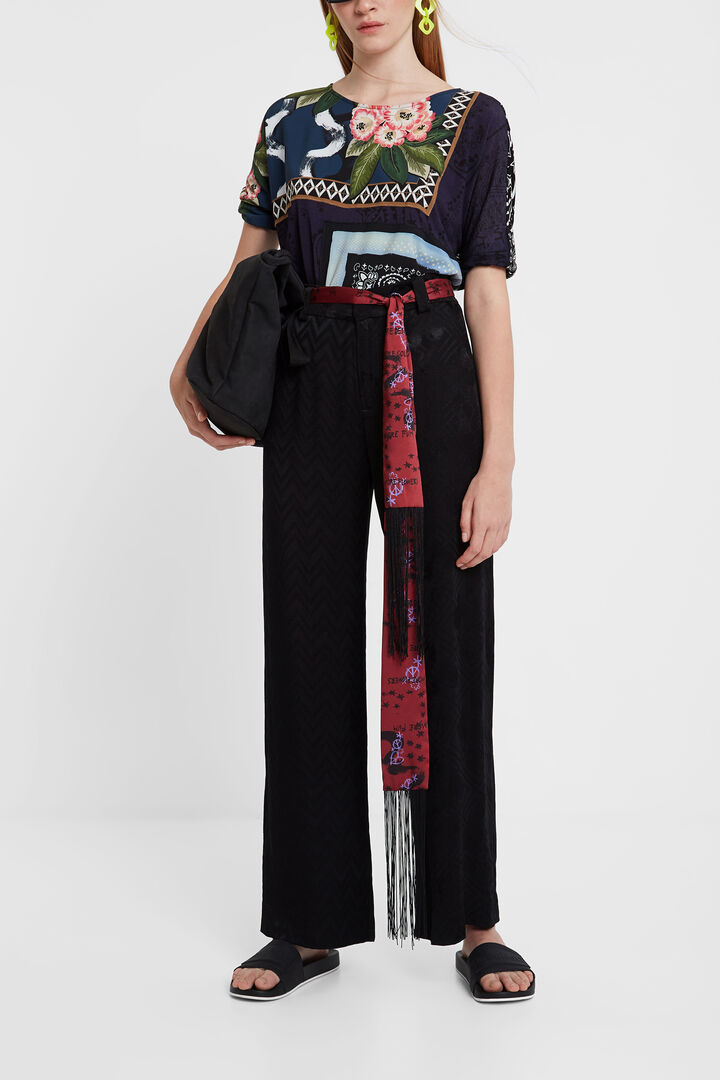 Jacquard trousers with scarf belt | Desigual