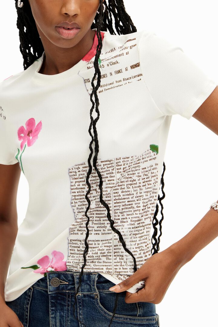 Floral newspaper T-shirt | Desigual