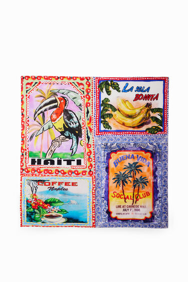 Foulard carré cartes postales arty Stella Jean | Desigual