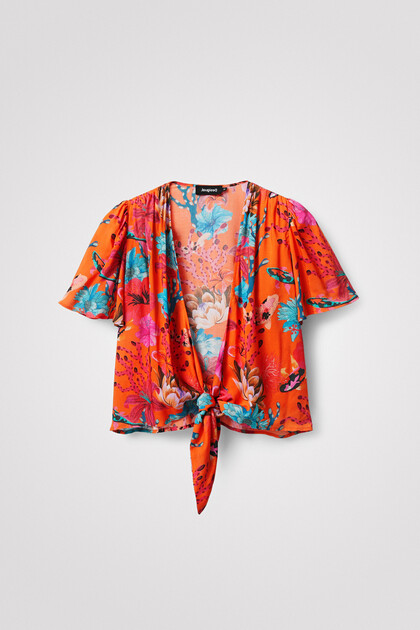 Geknoopte blouse met koraal