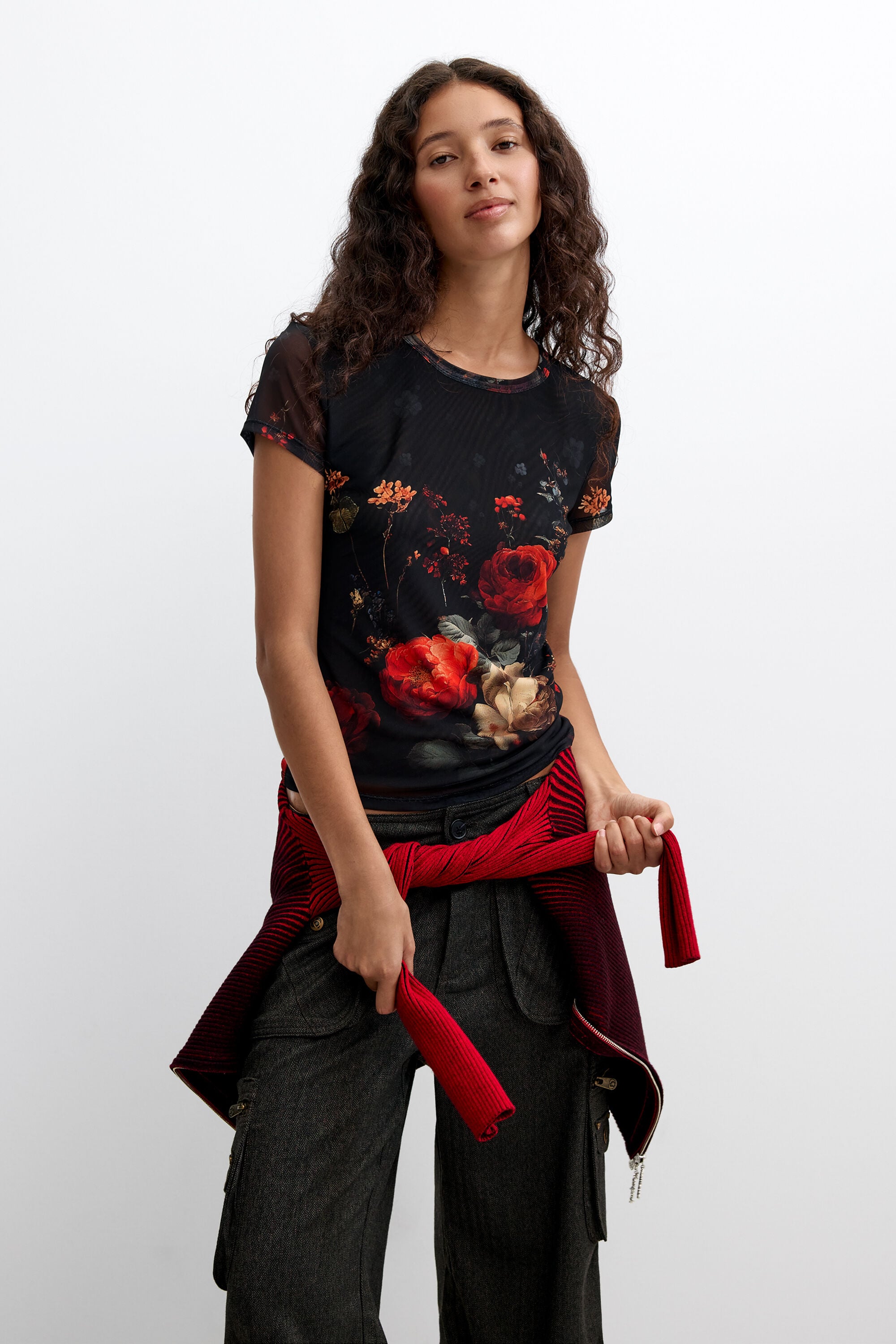 camiseta manga corta flores