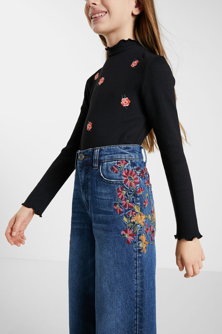 Wide leg embroidered jeans | Desigual
