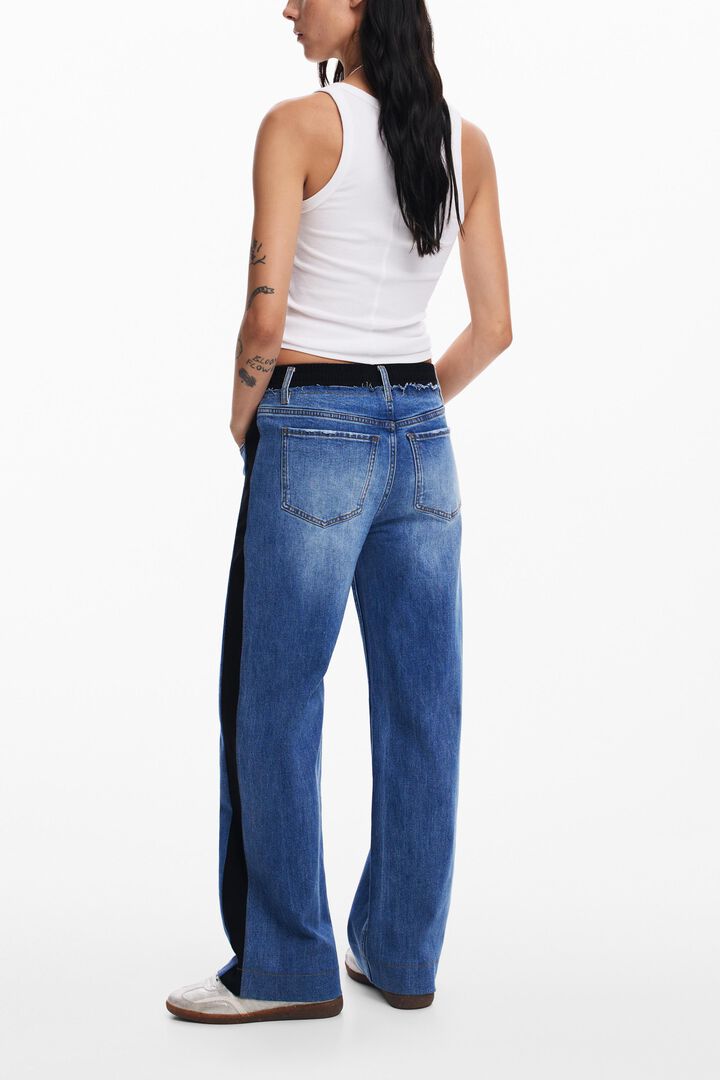 Combined denim pants