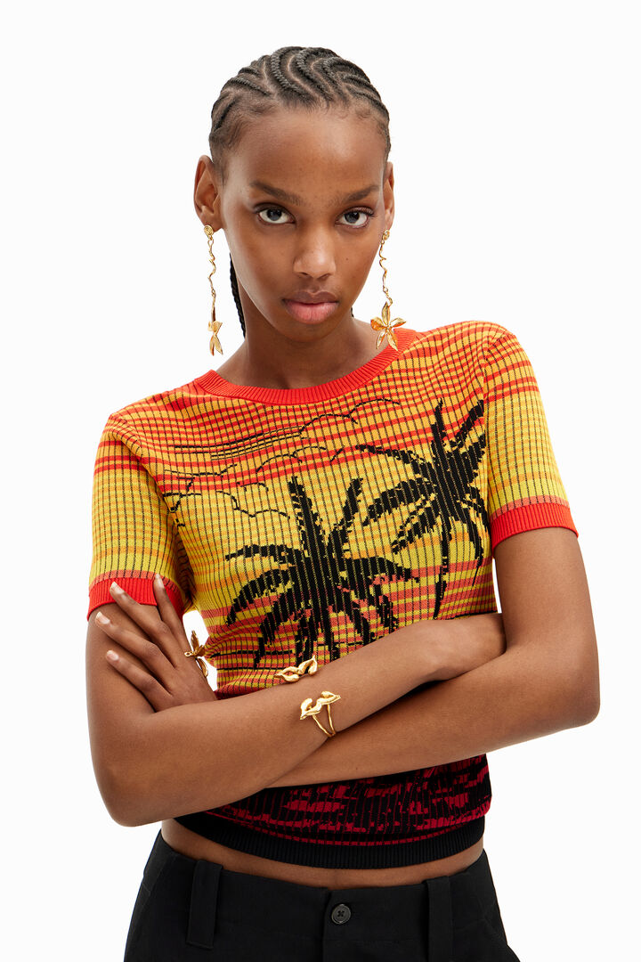 Pletena majica z motivom palm | Desigual