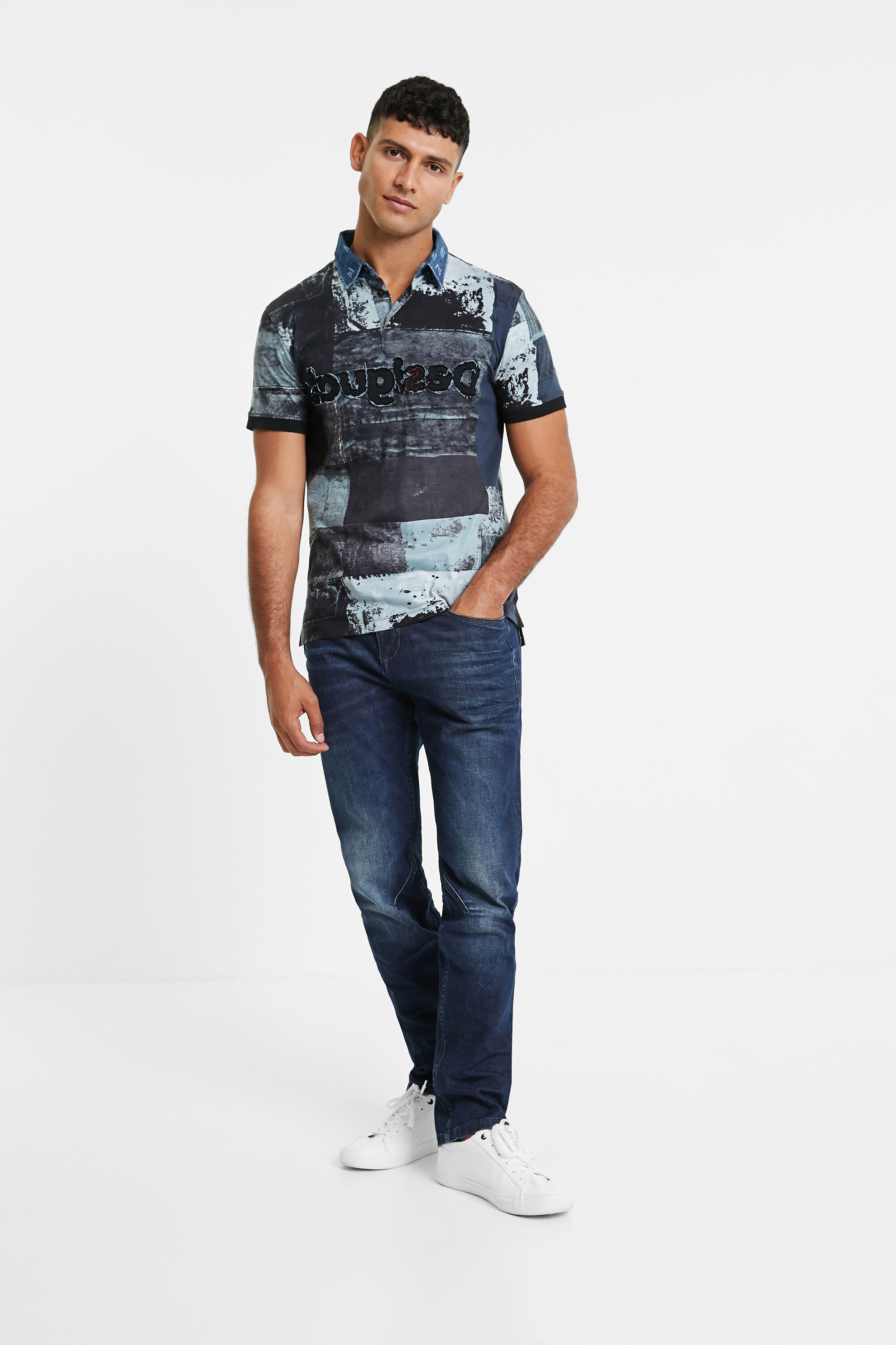 denim blue polo shirt