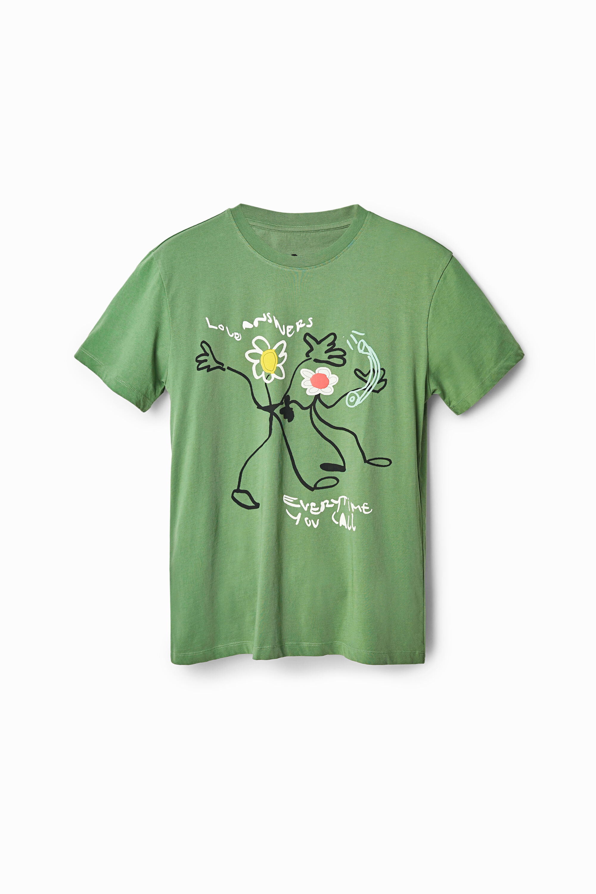 Desigual Kaki T-shirt met bloemen - GREEN