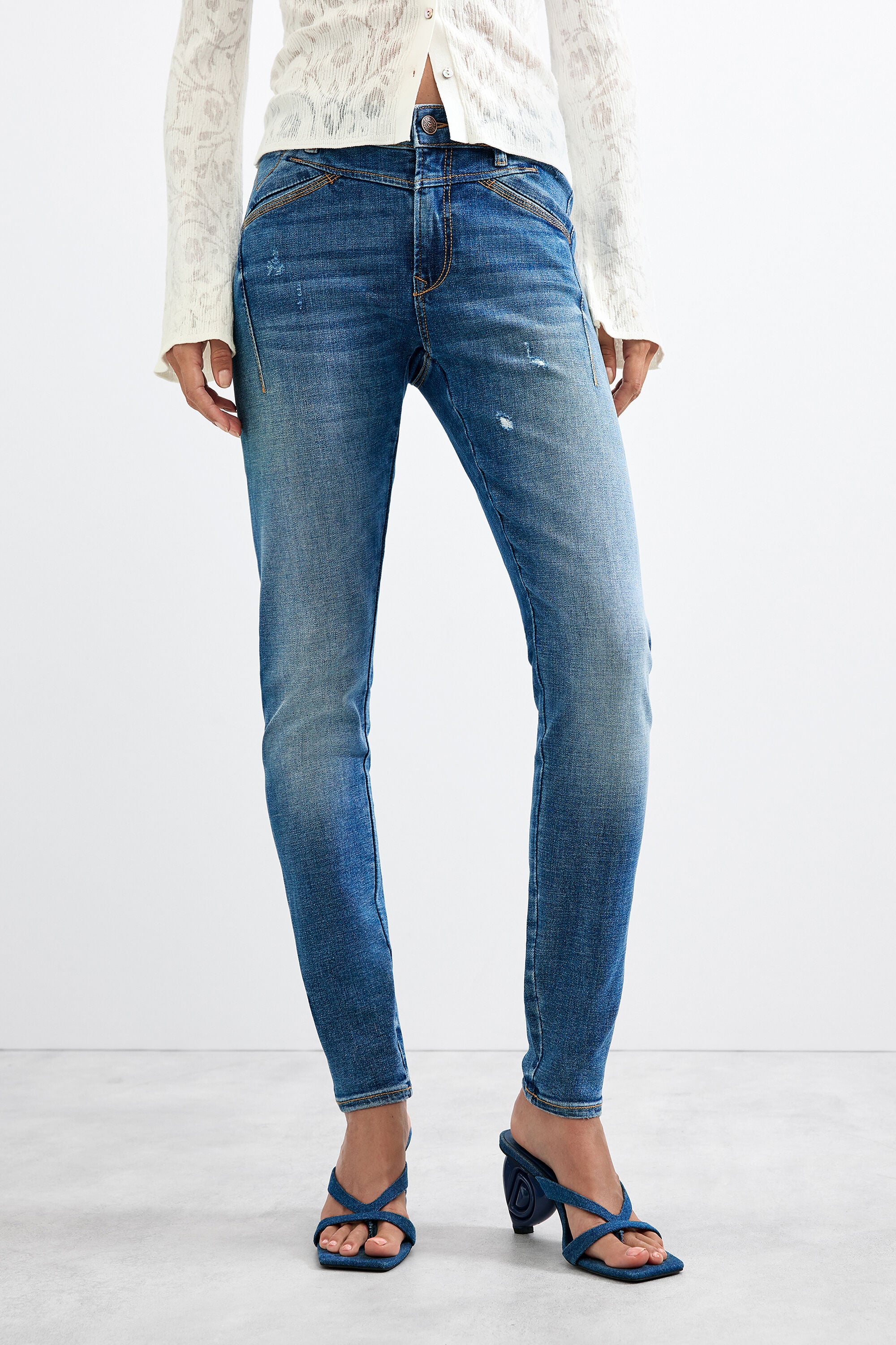 Pantalón Vaquero Skinny, Mujer, Azul,