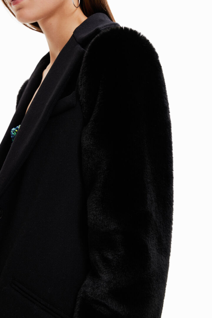 Abrigo lana efecto pelo | Desigual
