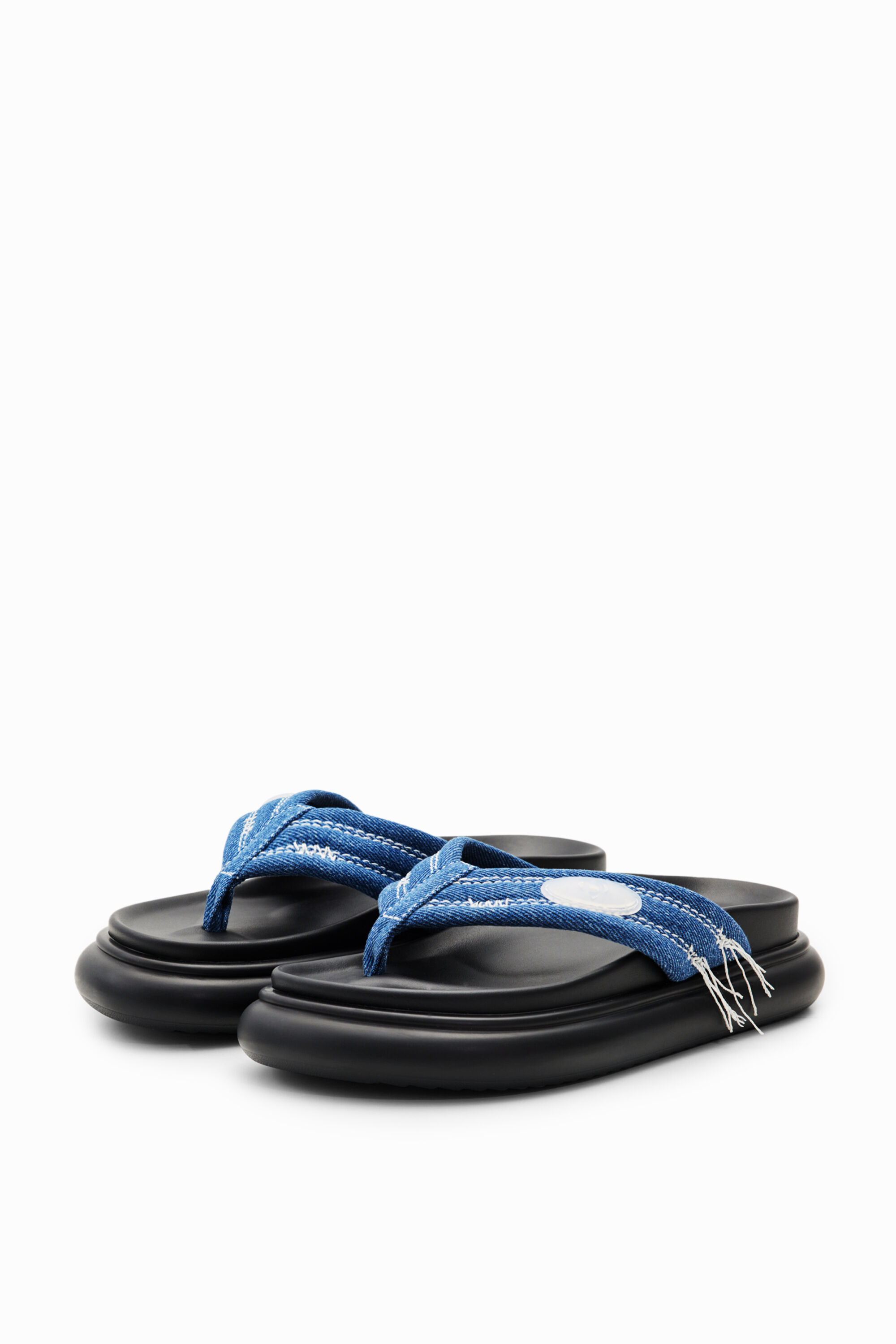 Shop Desigual Denim Toe Post Sandals In Blue