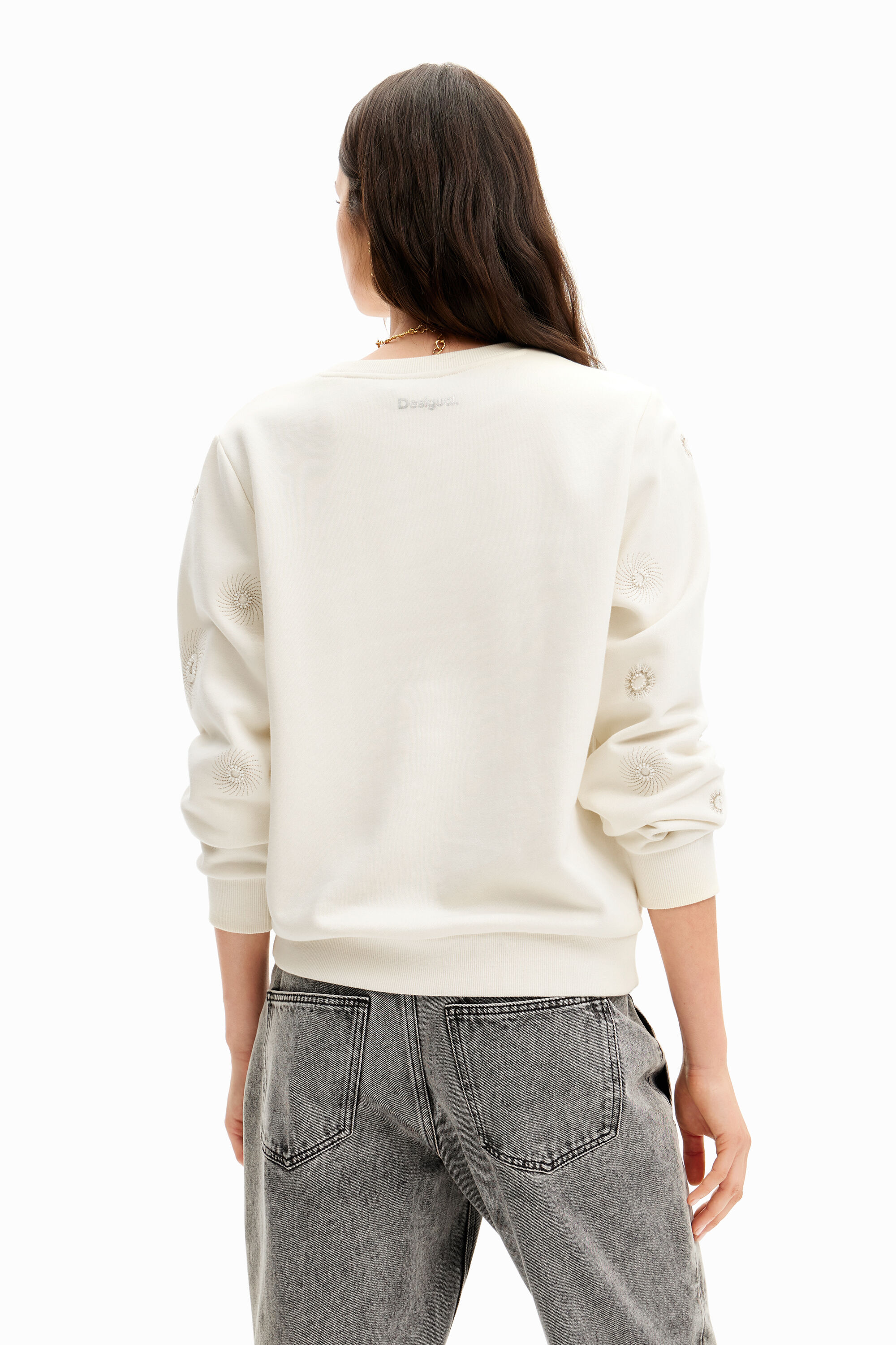 Desigual Geometric Embroidery Sweatshirt In White