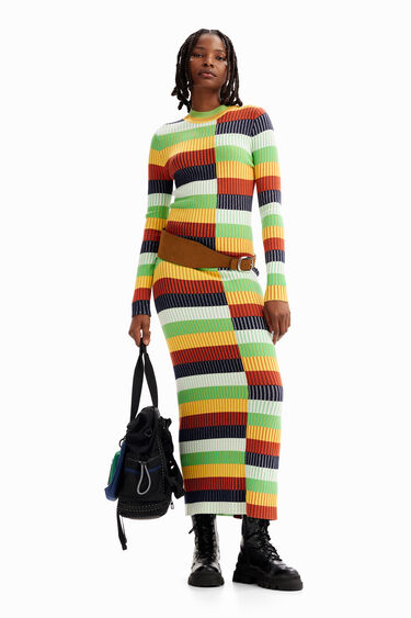 Striped knit midi dress | Desigual