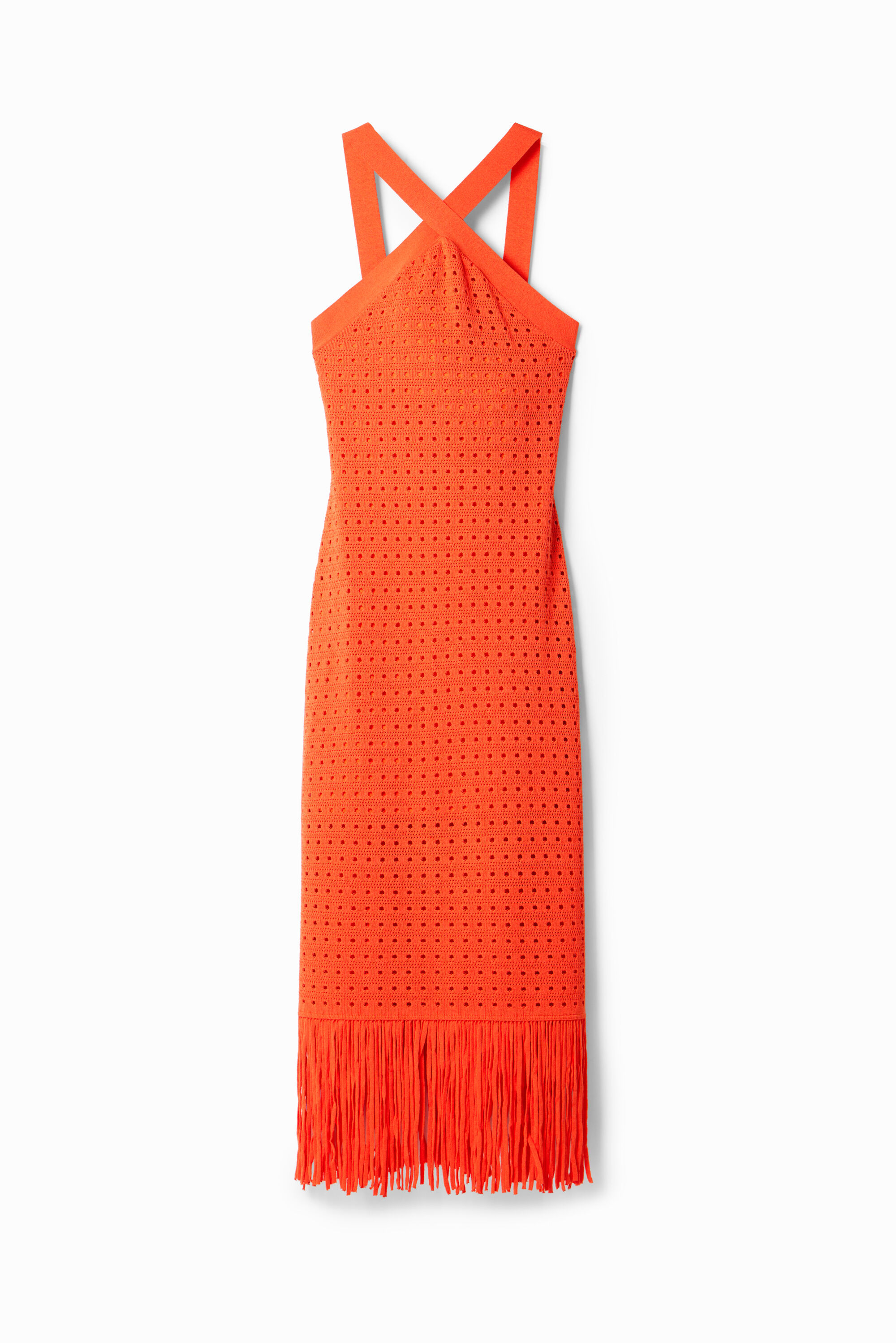Midikleid Halterneck Fransen