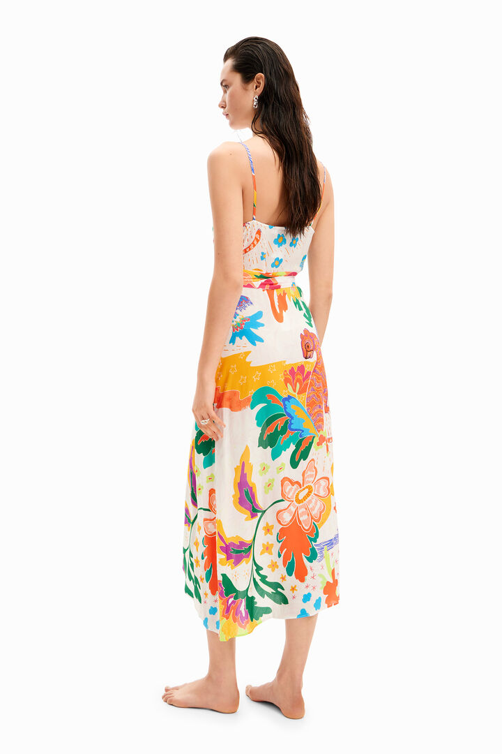 Vestido midi cruzado dibujos jungla | Desigual