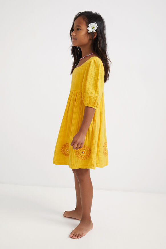 Three-quarter sleeve yellow dress | Desigual