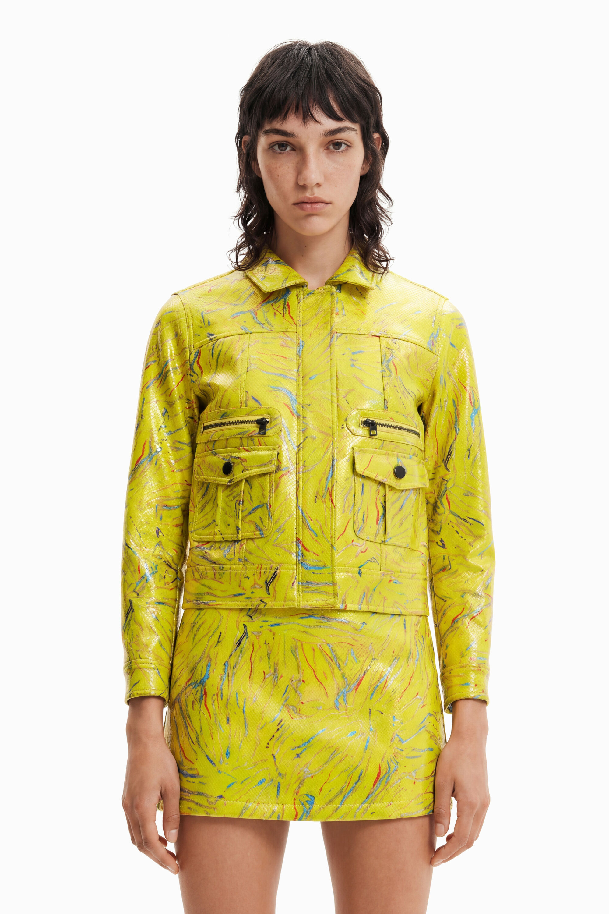 Desigual, Chaqueta recta arty, Poliuretano, Amarillo