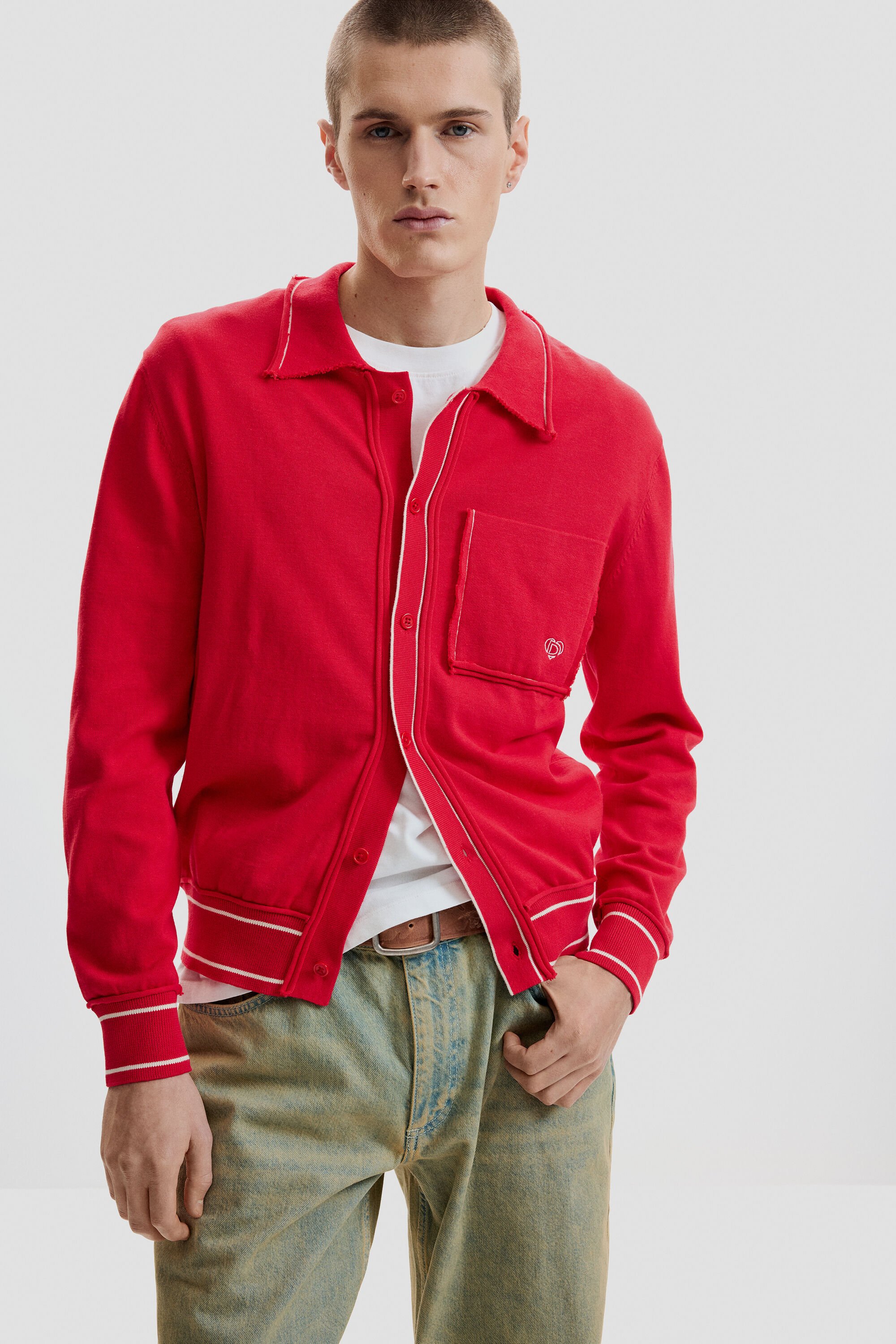 Desigual, Feiner Pullover mit Knöpfen, Herren, Baumwolle, Rot, XL