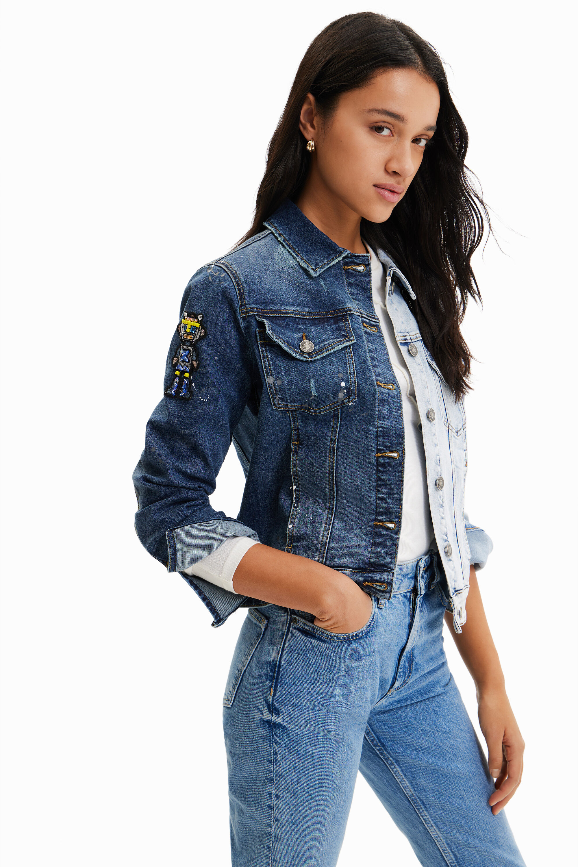 Veste jean bicolore