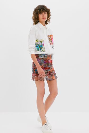 Minifalda drapeada patch floral | Desigual