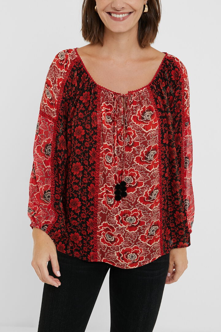 Blusa loose cuello barco flores | Desigual